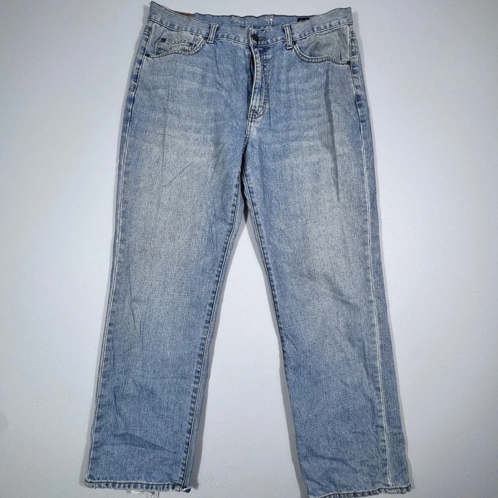 Chaps Denim Mens Straight Fit Light Wash‎ Blue Cotton Jeans 36x30